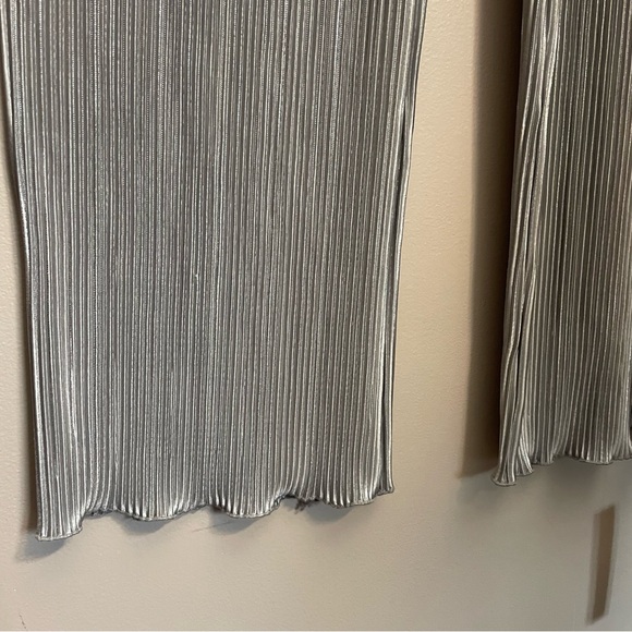 Reformation Elora Knit pants wide leg long length Silver metallic shine NWT - Picture 8 of 13